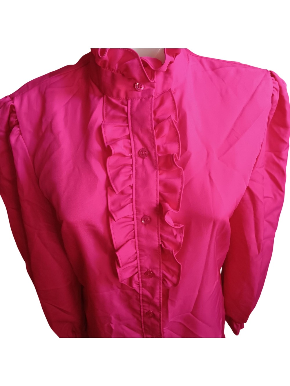 Vintage Large Pink Ruffle Blouse 1980's Lucky Winner Womens 11/12 Secretary Puff